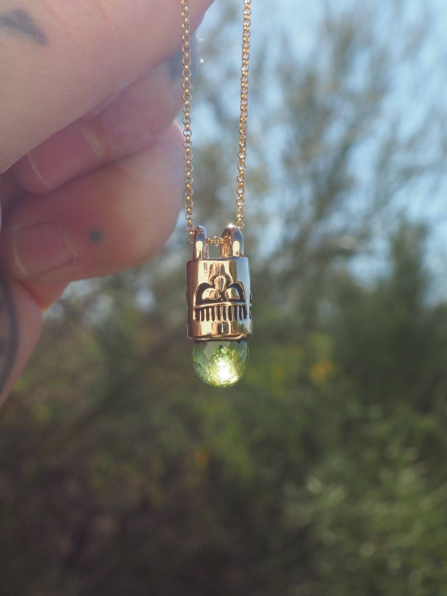 14k Gold Peridot Raincloud Talisman Necklace