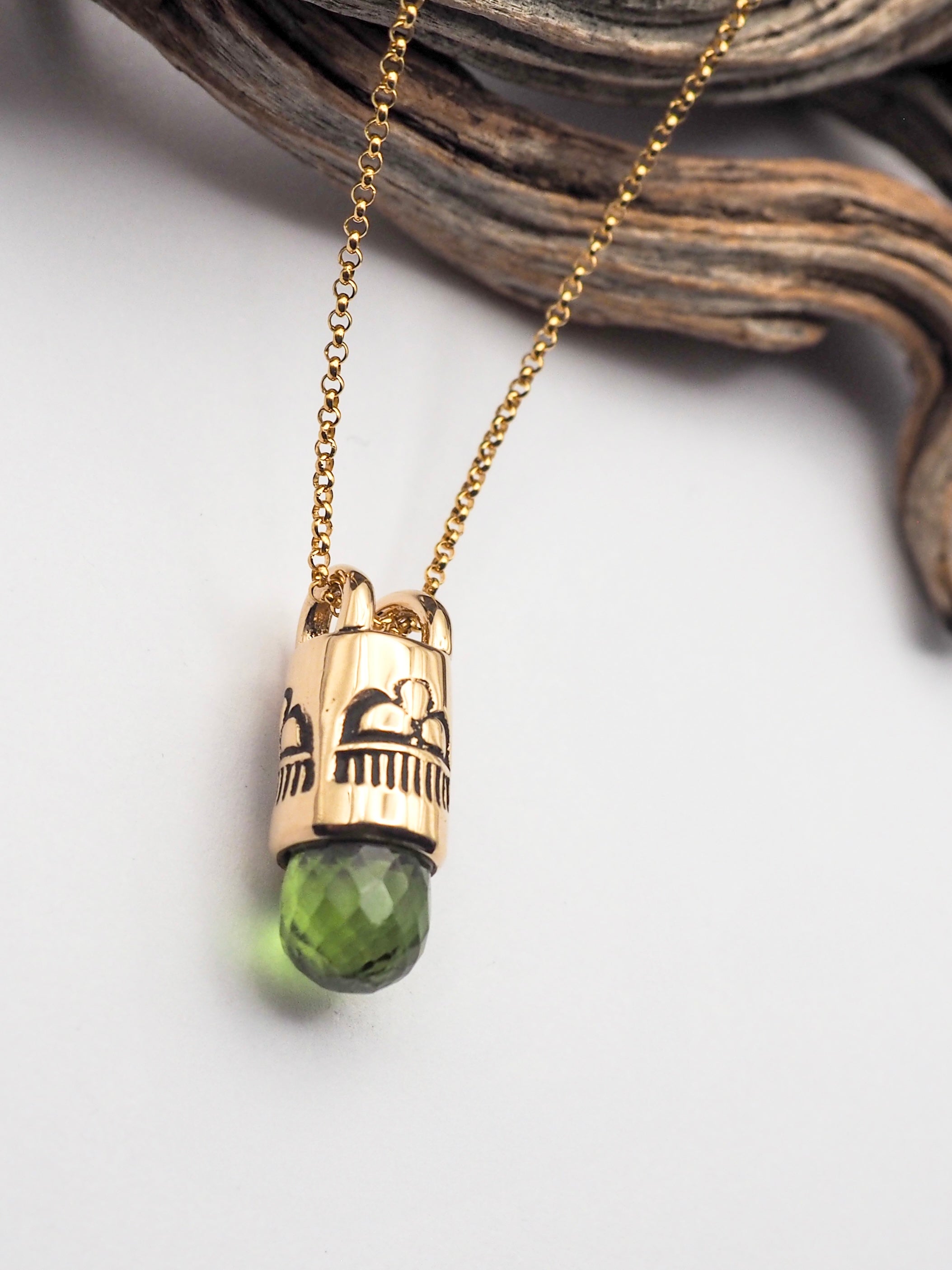 14k Gold Peridot Raincloud Talisman Necklace