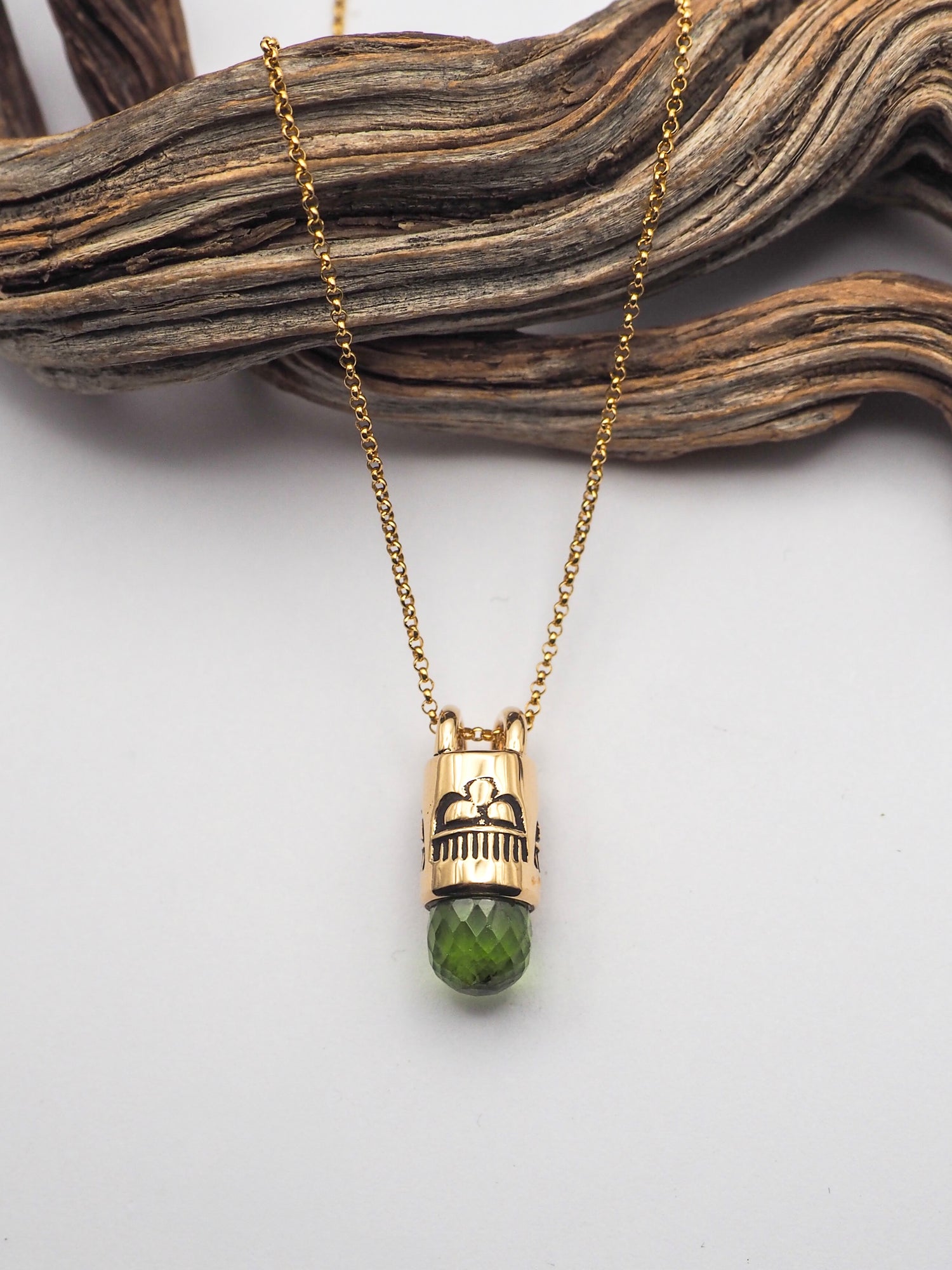 14k Gold Peridot Raincloud Talisman Necklace