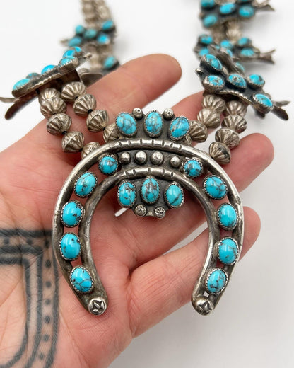 Vintage Persian Turquoise Squash Blossom Necklace